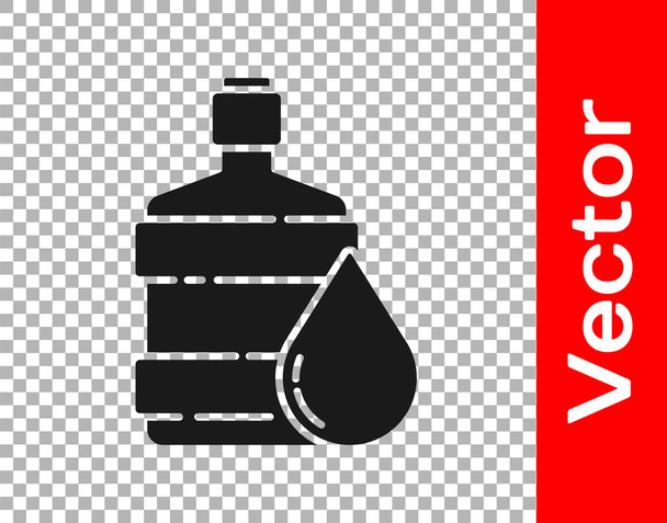 Μαύρο μεγάλο μπουκάλι με καθαρό νερό εικονίδιο απομονώνονται σε διαφανές φόντο. Πλαστικό δοχείο για τον ψύκτη. Εικονογράφηση διανύσματος - Διάνυσμα, εικόνα