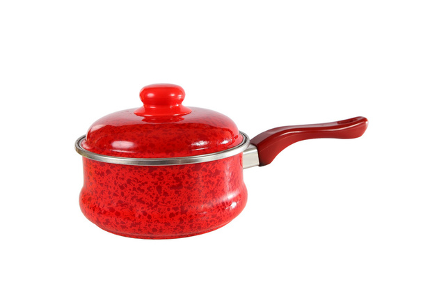 Pot rouge avec couvercle. Isolé sur fond blanc
 - Photo, image