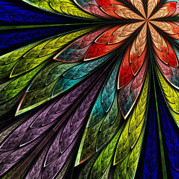 Multicolor fractal flower on black background. Computer generate - Photo, Image