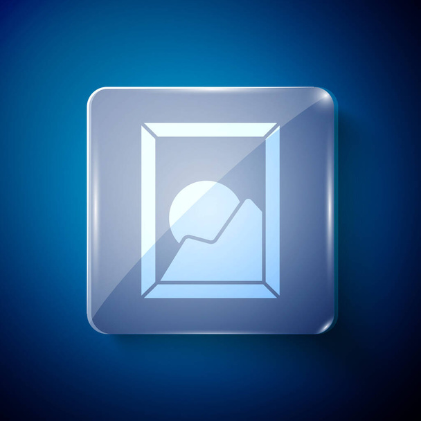 White Picture landscape icon isolated on blue background. Square glass panels. Vector Illustration - Vector, Image