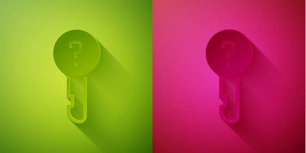 Řez papíru Nedefinovaná ikona klíče izolovaná na zeleném a růžovém pozadí. Papírový styl. Vektorová ilustrace - Vektor, obrázek