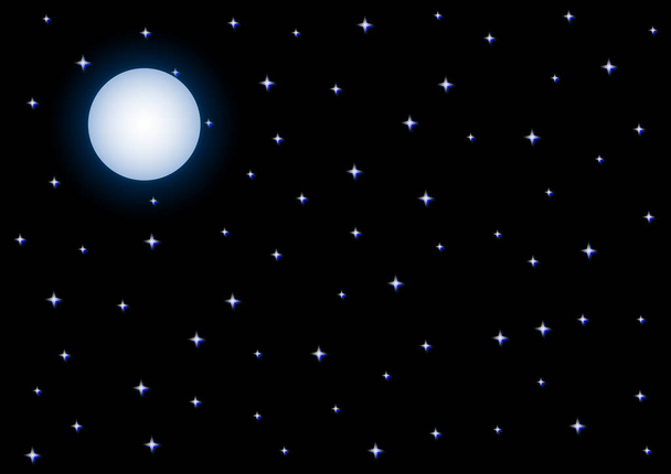 Pełnia księżyca i gwiaździste niebo na czarnym tle - Wektor, obraz