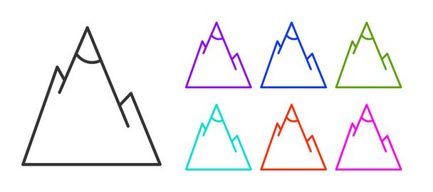 Icono Montañas de línea negra aislado sobre fondo blanco. Símbolo de victoria o concepto de éxito. Establecer iconos de colores. Ilustración vectorial
 - Vector, Imagen