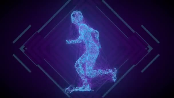 Bezproblémová smyčková animace běžícího člověka z částic a čar. 3D vykreslení. 4K - Záběry, video