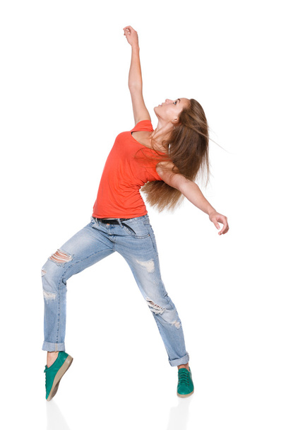 Woman hip hop dancer over white background - Photo, image