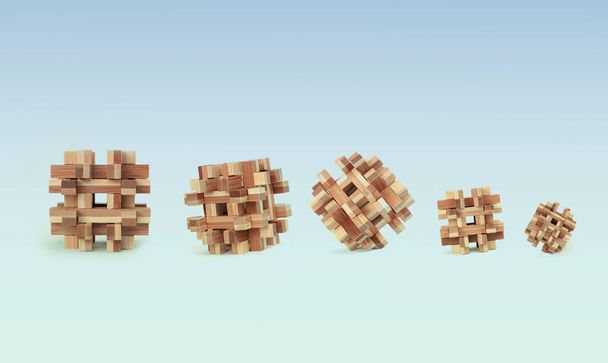 木製のパズルそれをロック、創造性、楽しさ、遊び、ゲームで脳をからかう - 写真・画像