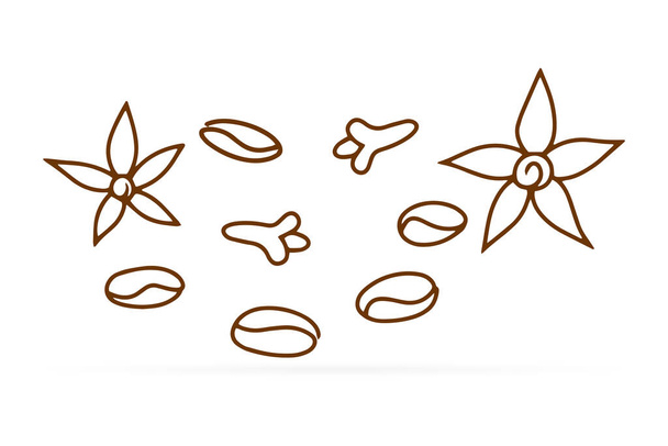 Doodle Star Anason, beyaz kahve çekirdeği ikonu. Sayfa kitabı için elementler. Özet çiçeği. Taslak vektör stok çizimi. EPS 10 - Vektör, Görsel