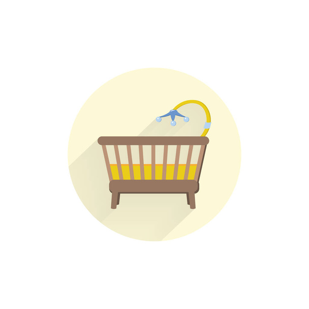 Значок детской кровати. Baby cradle colorful flat icon with long shadow. Значок плоской колыбели
 - Вектор,изображение