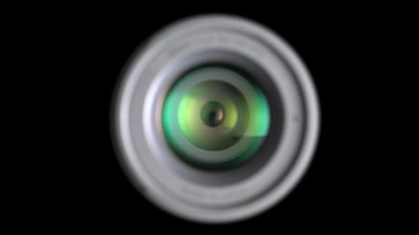 Diafragma da lente abrir e fechar loop sobre preto
 - Filmagem, Vídeo