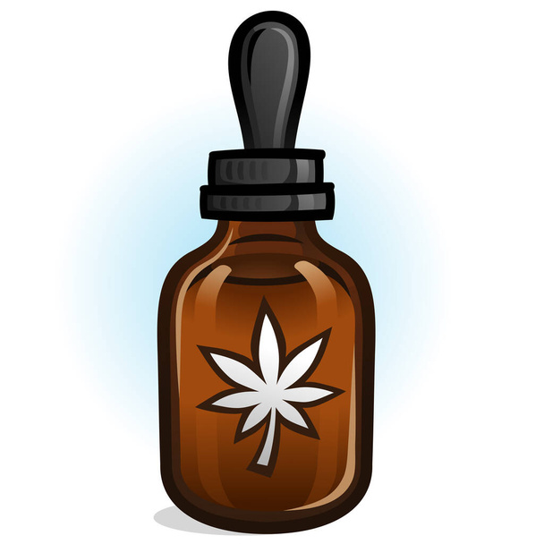 Une petite bouteille ambre d'huile de cannabis cbd avec une illustration vectorielle de compte-gouttes en caoutchouc
 - Vecteur, image