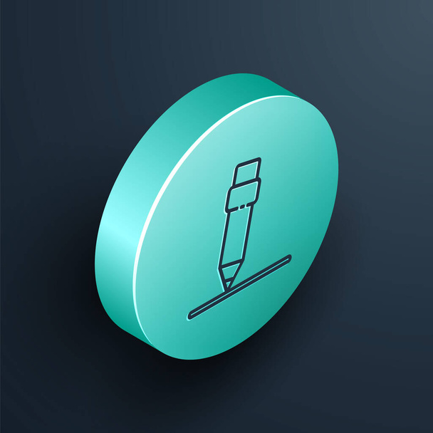 Isometric line Pencil with eraser icon isolated on black background. Drawing and educational tools. School office symbol. Turquoise circle button. Vector Illustration - Vector, Image
