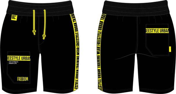 man shorts urban geel zwart technisch template - Vector, afbeelding