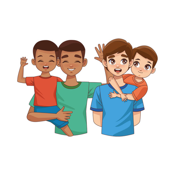 padres interraciales levantando personajes hijos
 - Vector, imagen