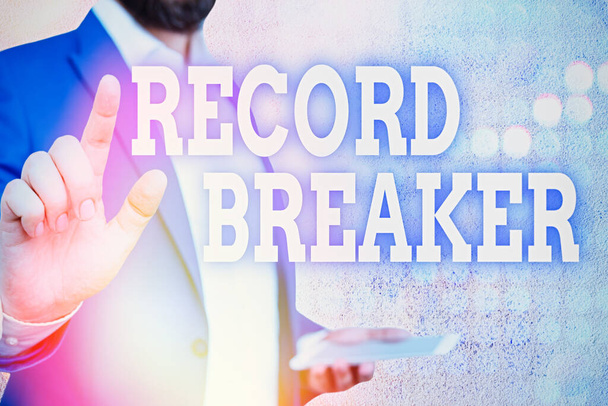 Word writing text Record Breaker. Business concept for someone or something that beats previous best result. - Photo, Image