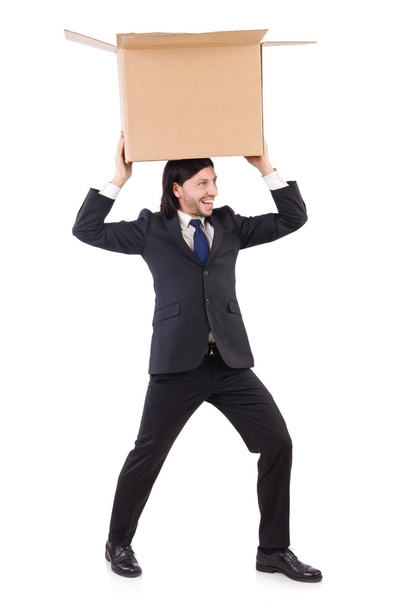 Funny man with boxes on white - Photo, Image