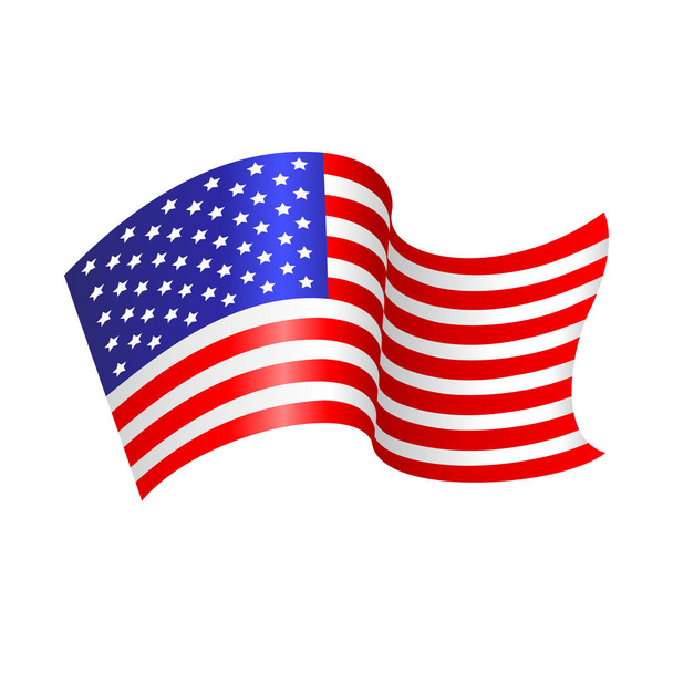 Americká vlajka. Vektorová ilustrace s vlajkou Spojených států amerických letící izolovaně na bílém pozadí. Vlastenecký koncept USA. Dny nezávislosti dekorace, ikona, banner. - Vektor, obrázek