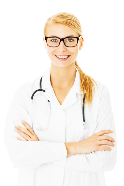 Doctor With Arms Crossed Over White Background - Foto, immagini