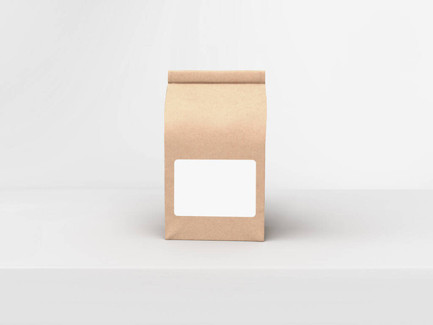 コーヒービームバッグパッケージモックアップデザインライトグレーのスタジオ舞台背景 - 写真・画像