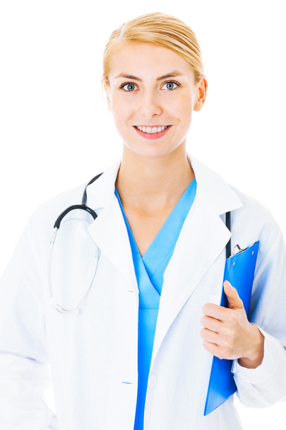 Doctor Holding Clipboard Over White Background - Foto, immagini