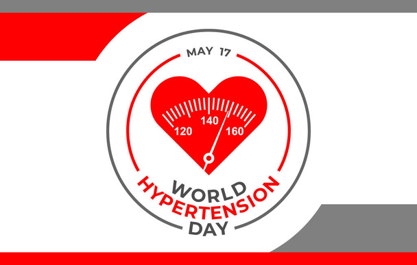 世界高血圧の日。ベクターバナーソーシャルメディアクリニック病院のポスター。高度計とテキストの矢印とスケールと赤の心:世界高血圧の日。水平構成 - ベクター画像