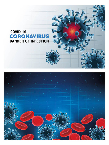 covid19 pandemische deeltjes en bloedpatroon - Vector, afbeelding