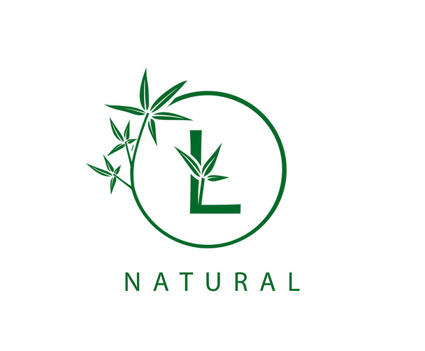 Logo Zielonego Liścia L. Początkowy L z Circle Green Bamboo - Wektor, obraz