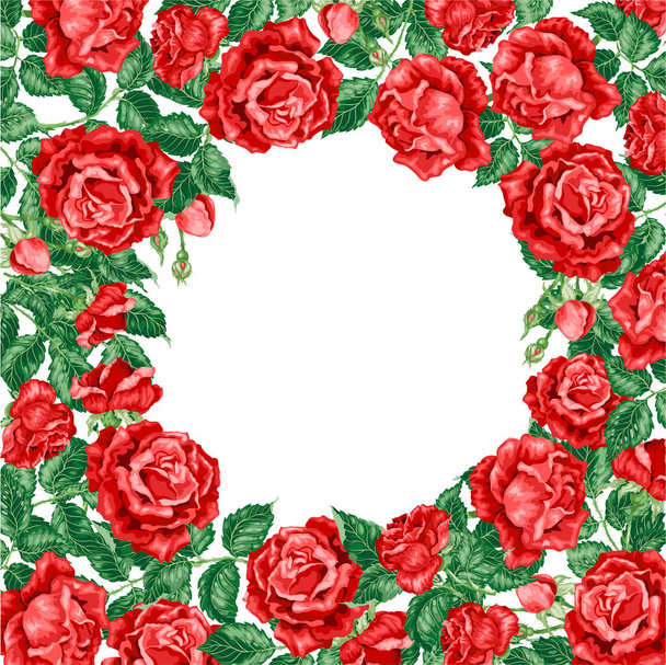 Wreath frame vector illsutration decor element with roses - Διάνυσμα, εικόνα