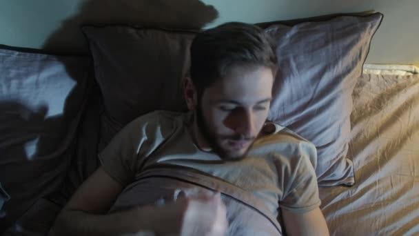 anxiety dream man woke up disturbed nightmares bed - Кадры, видео