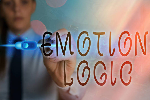 Writing note showing Emotion Logic. Business photo showcasing Heart or Brain Soul or Intelligence Confusion Equal Balance. - Photo, Image