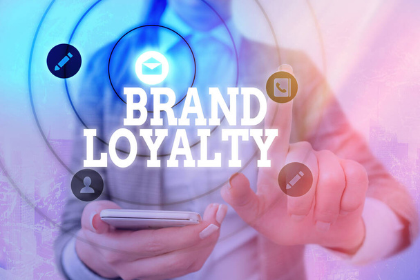 Szövegírás Brand Loyalty. Üzleti koncepció az ismételt vásárláshoz Nagykövet Védnök Kedvenc Megbízható. - Fotó, kép