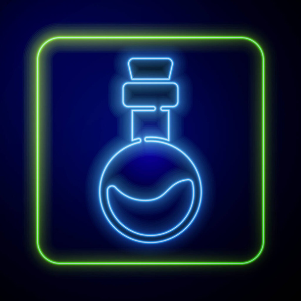 Glowing neon Bottle with love potion icon isolated on blue background. Valentines day symbol.  Vector Illustration - Vector, Image
