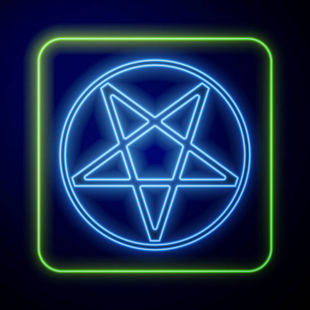 Glowing neon Pentagram in a circle icon isolated on blue background. Magic occult star symbol.  Vector Illustration - Vector, Image