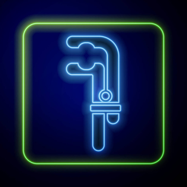 Glowing neon Clamp tool icon isolated on blue background. Locksmith tool.  Vector Illustration - Vector, Image