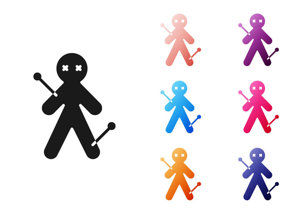 Icona bambola Voodoo nera isolata su sfondo bianco. Set icone colorate. Illustrazione vettoriale
 - Vettoriali, immagini