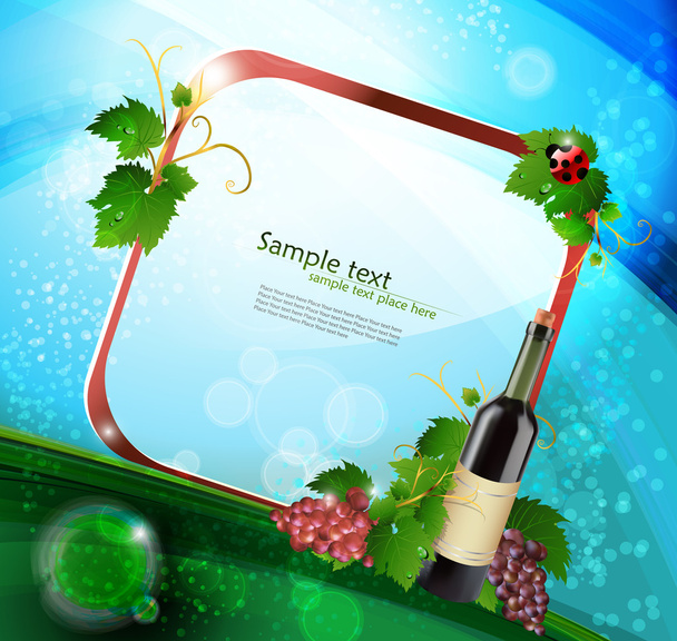 ブドウおよび反射とワインのボトル - ベクター画像