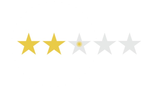 Clasificación animada de cinco estrellas en un fondo blanco. 5 estrellas para la calificación de la calidad de su producto o servicio. Gráfico de movimiento
 - Metraje, vídeo