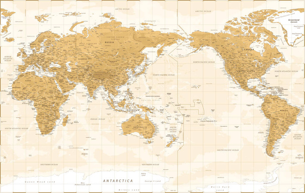 карта світу - азія - центр - вінтажний фізичний топографічний - вектор деталізований - Вектор, зображення