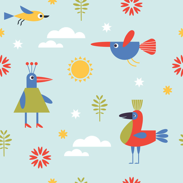 Various birds and bizarre creatures. Children's graphics. Cute characters - Vector, afbeelding