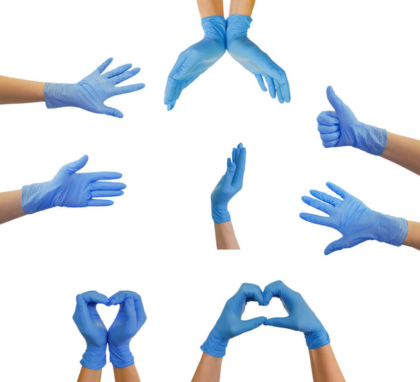 mains en gants médicaux geste isolé sur fond blanc
 - Photo, image