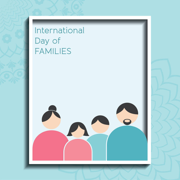 Illustration zum Internationalen Tag der Familien. Konzept einer vierköpfigen Familie - Vater, Mutter, Sohn und Tochter - Vektor, Bild