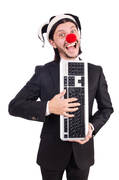 Смішний клоун з клавіатурою ізольовано на білому
 - Фото, зображення