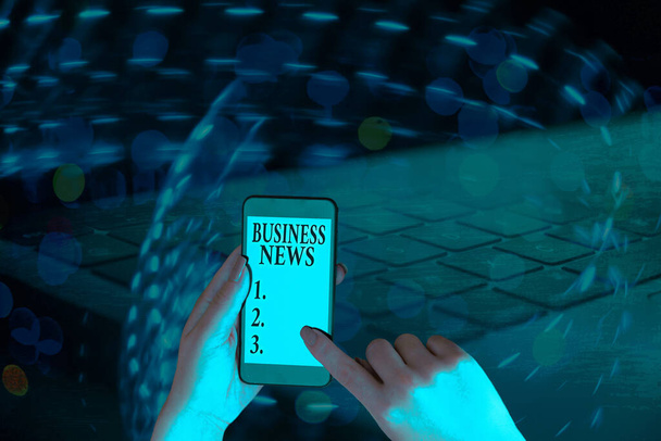 Text sign showing Business News. Conceptual photo Commercial Notice Trade Report Market Update Corporate Insight. - Photo, Image
