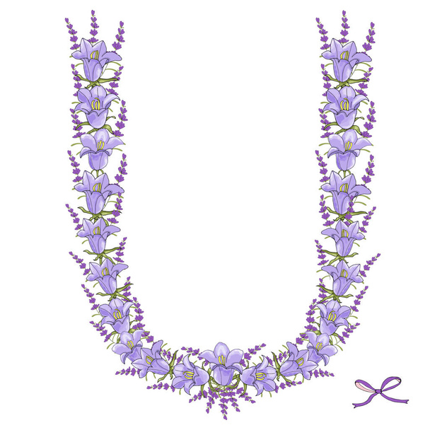 Big letter U made of bells and lavender for cards Vector hand draw  Illustration EPS10 - Διάνυσμα, εικόνα