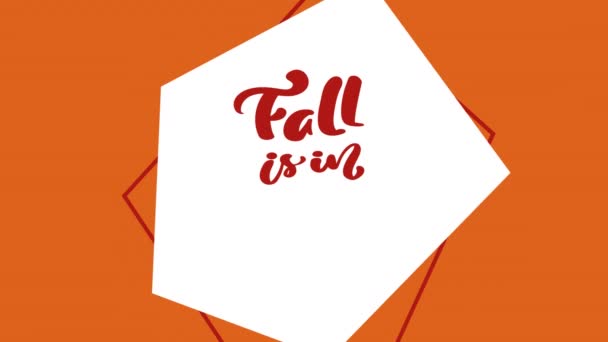 Calligraphy lettering animation text Fall is in the Air. Background greeting card illustration with yellow leaves and pumpkin. Full HD Video footage - Footage, Video