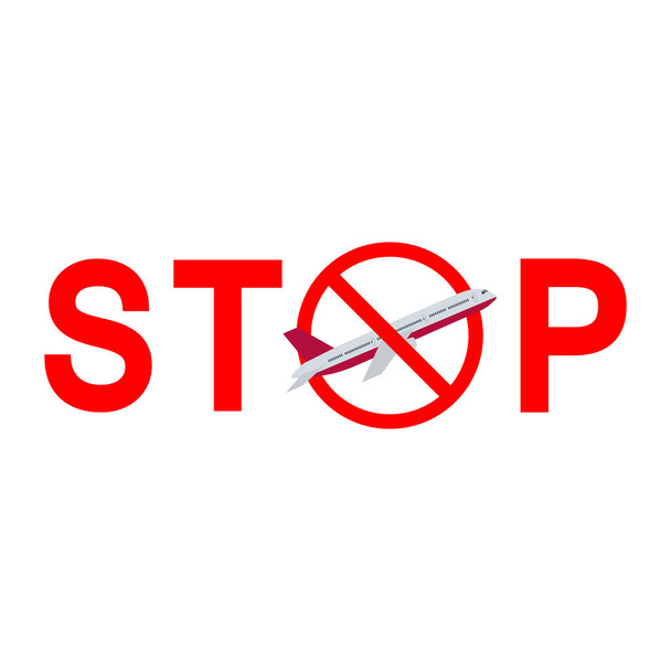 illustration of a stop sign prohibition of flying an airplane on a white background - Vector, imagen