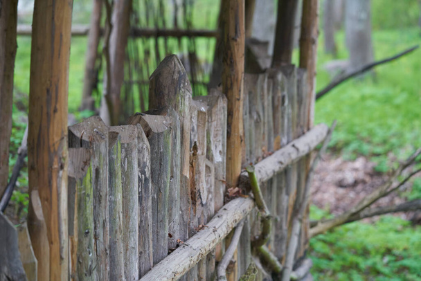 Reconstructed ancient wooden fortification in the outdoor archeological museum of Celtic culture. - Photo, Image