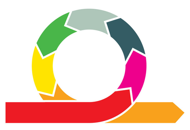 Jednoduchý životní cyklus diagram kruh se šipkami v červené, fialové, modré, zelené, žluté, oranžové - Vektor, obrázek