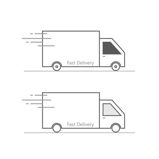 高速輸送アイコンのグラフィックイラスト。トラックで購入者にオンライン製品の迅速な配信。トラックで輸送するアイコン - ベクター画像