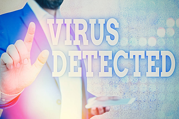 Word writing text Virus Detected. Business concept for A computer program used to prevent and remove malware. - Photo, Image