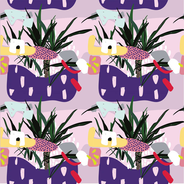 Seamless abstract pattern. Tropics, exotic. Modern ethnic print with palm tree. - Vector, imagen